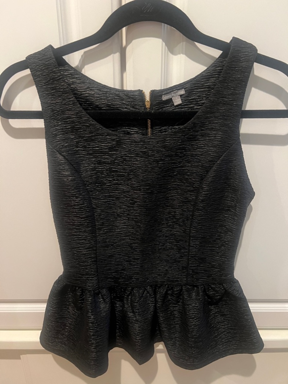 Textured Black Peplum Tank Top